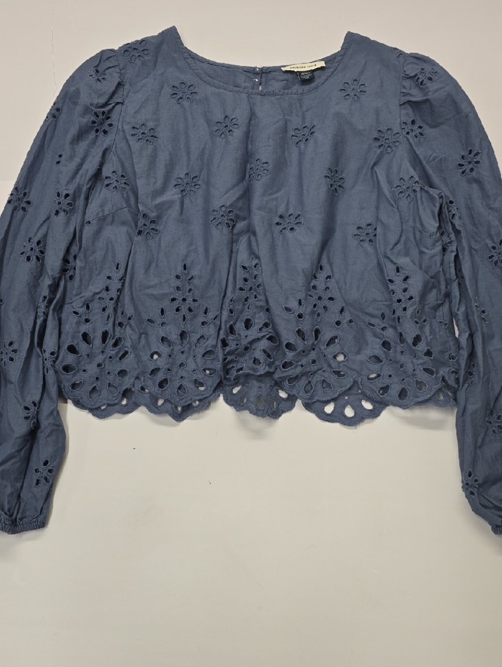 American Eagle Outfitters‎ Blue Eyelet Cotton Cropped Blouse